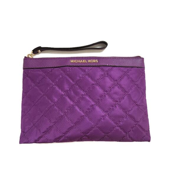 Michael Kors Kieran Women's Purple Quilted Clutch Large Wristlet - Picture 1 of 5